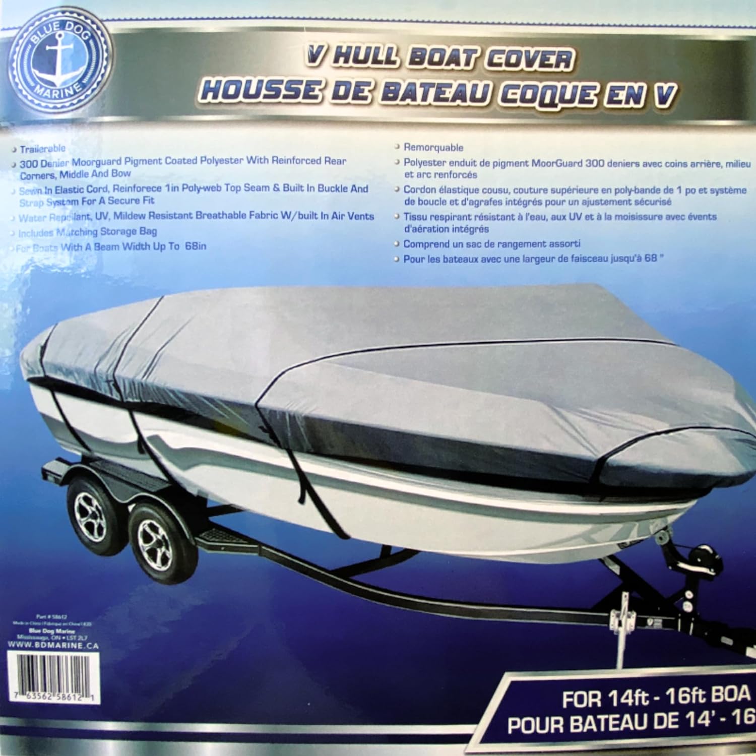 14' - 16'] V Hull Boat Cover (Upto 68-In Beam Width) – Blue Dog Marine